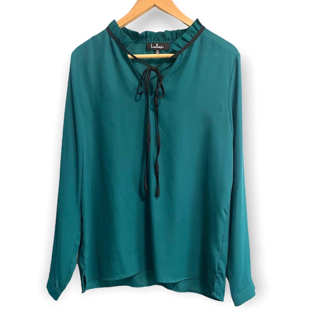 Lulus Medium Tie Front Blouse Teal Blue Lightweight  Boho Top